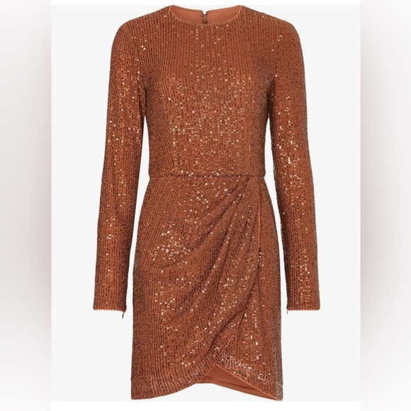 TOCCIN X RTR Sequin Faux Wrap Brown Mini Dress Cocktail Formal Event Size 2 - Picture 3 of 12